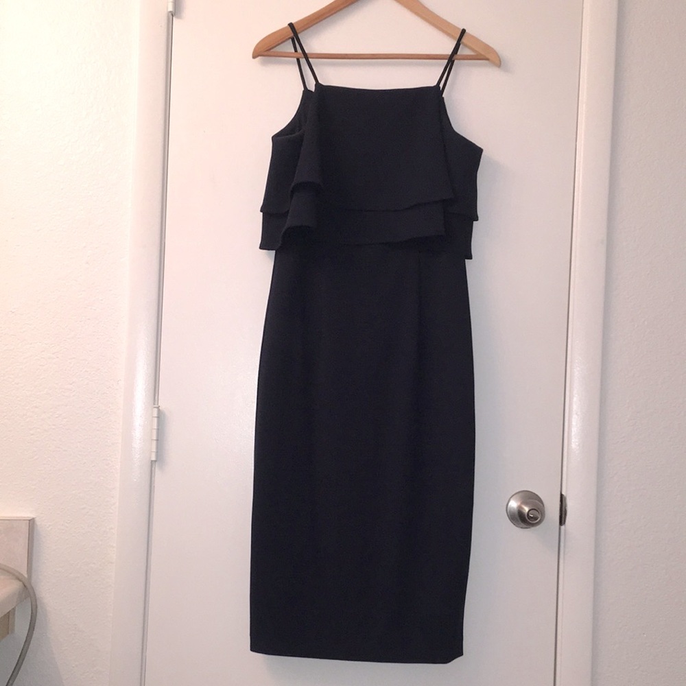 Maggy London Navy Blue Ruffle Strappy Midi Formal Dress 4 - Picture 1 of 7